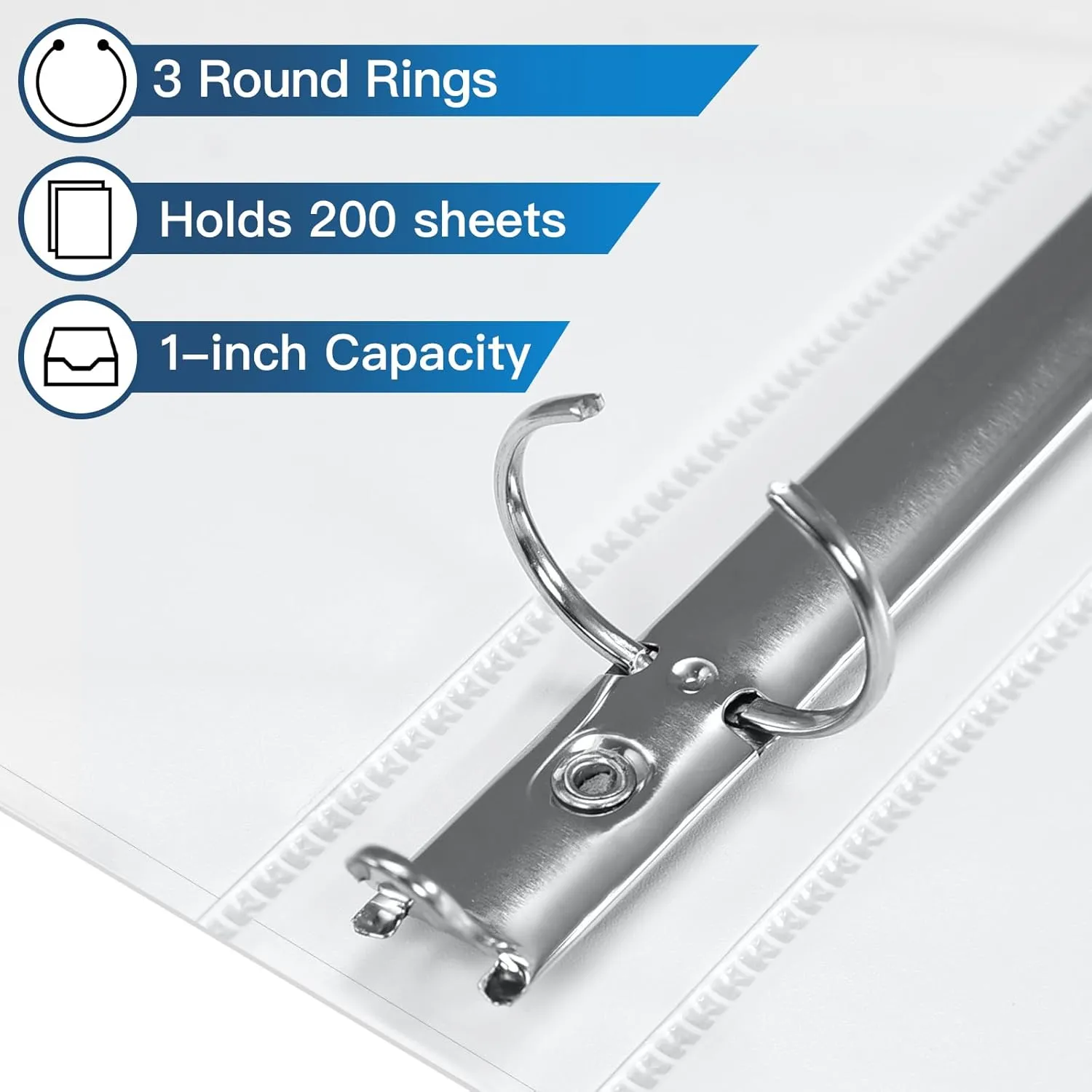 1-inch 3 Ring Binder with 2 Interior Pockets, 1'' Basic Binders Holds US Letter Size 8.5'' x 11'' Paper - Versatile Binders for Office, Home, and School Use, 6 Pack (White)