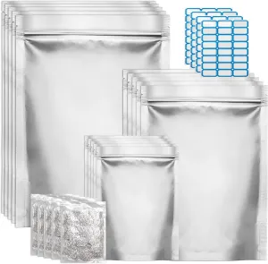 100 Pack Mylar Bags for Food Storage with 100x400cc Oxygen Absorbers - 9 Mil 10'' x14'' 6'' x9'' 4.3'' x6.3'' Resealable Long Term Products & Ziplock Grade Pouches, (Myl_1)