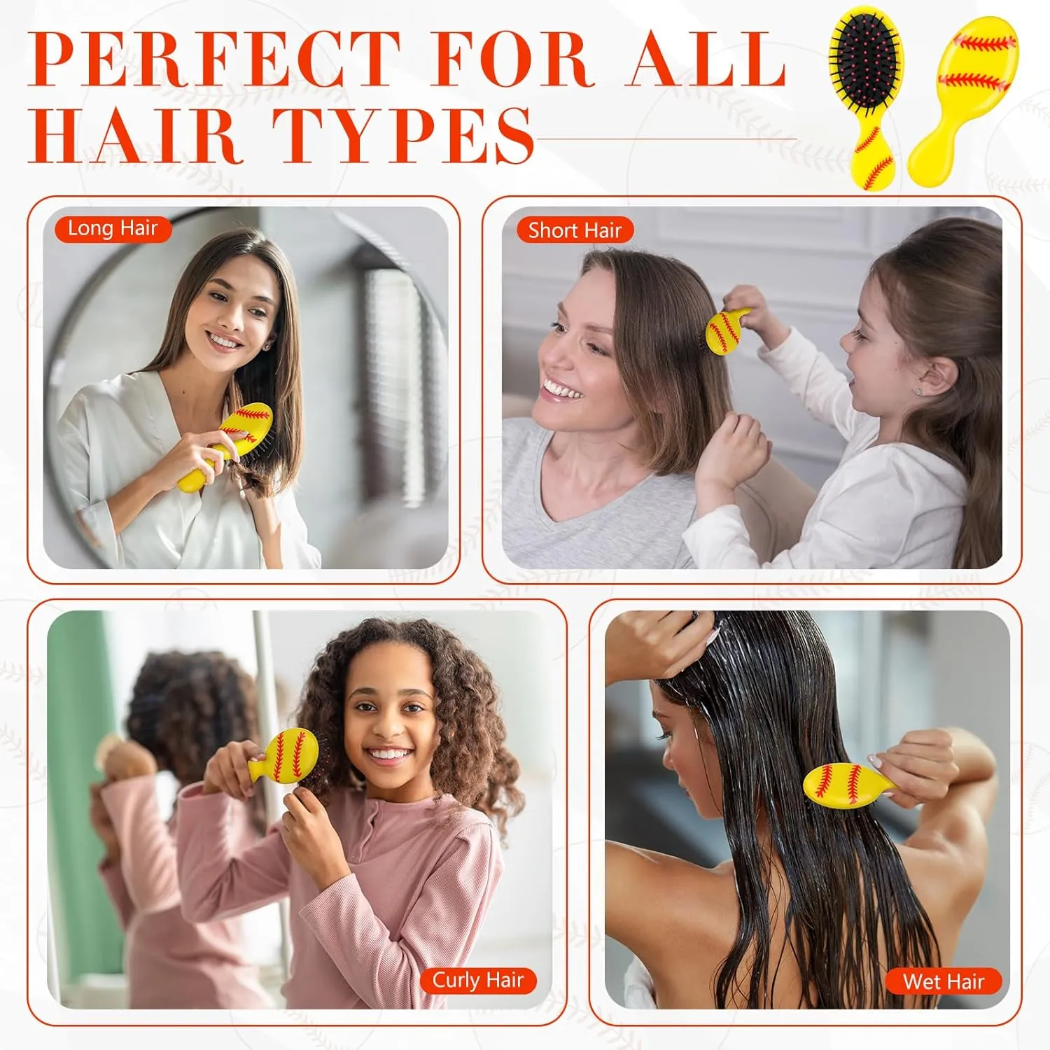 12 Pcs Mini Detangling Hair Brushes for Softball Team Gifts, Sports Parties - Plastic with Yellow Bristles
