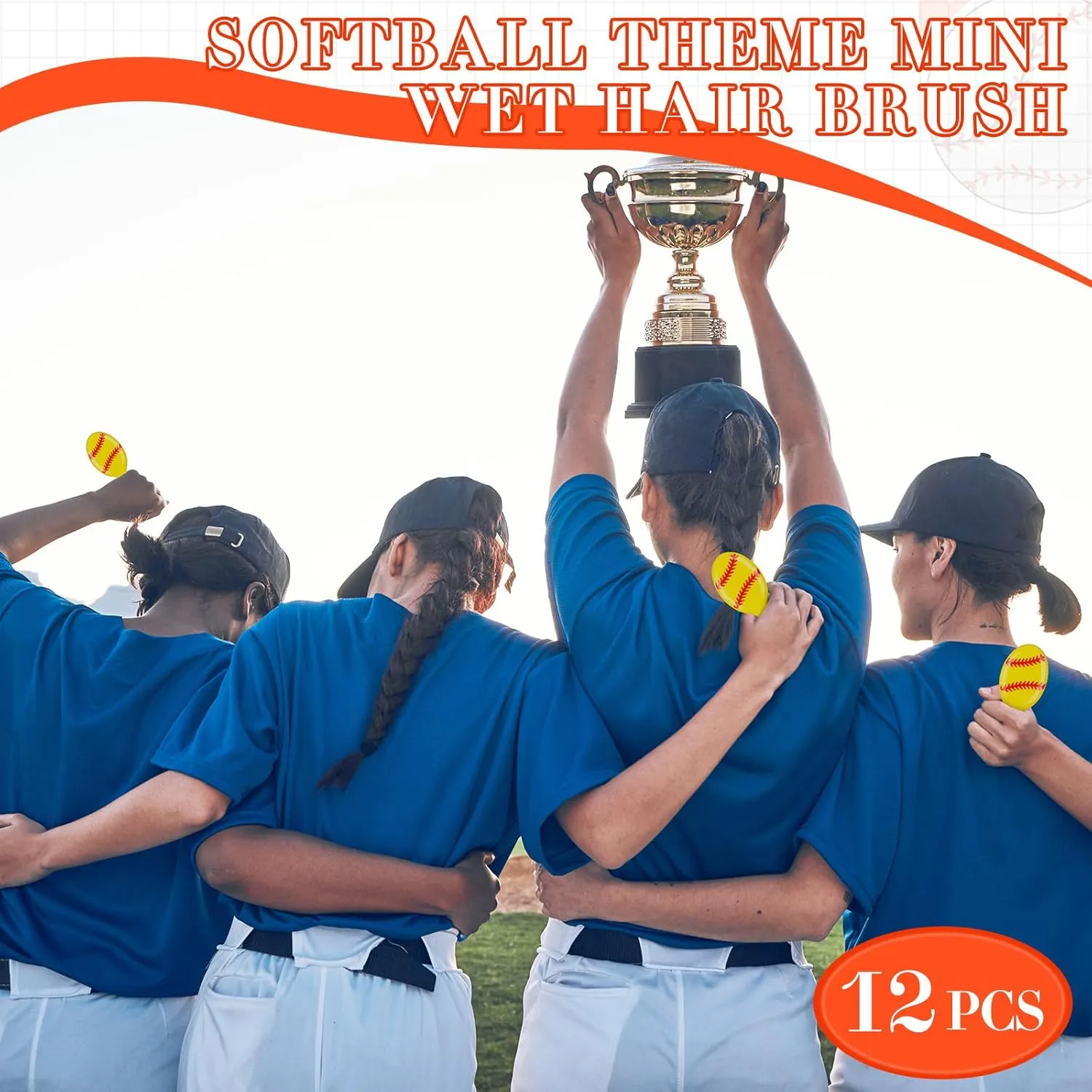 12 Pcs Mini Detangling Hair Brushes for Softball Team Gifts, Sports Parties - Plastic with Yellow Bristles