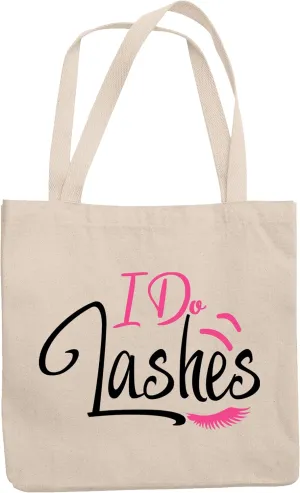 12oz Canvas Tote Bag - I Do Lashes, Eyelash Artist Quote with Lash Design - Beauty Themed Merch for Makeup Artist or Cosmetologist, Gift for Makeup Lovers & Beauticians