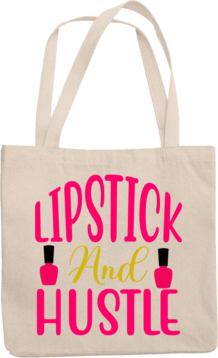 12oz Canvas Tote Bag - Lipstick and Hustle, Quote About Love for Lipsticks and Working - Beauty Themed Merch for Makeup Artist or Cosmetologist, Gift for Makeup Lovers & Beauticians