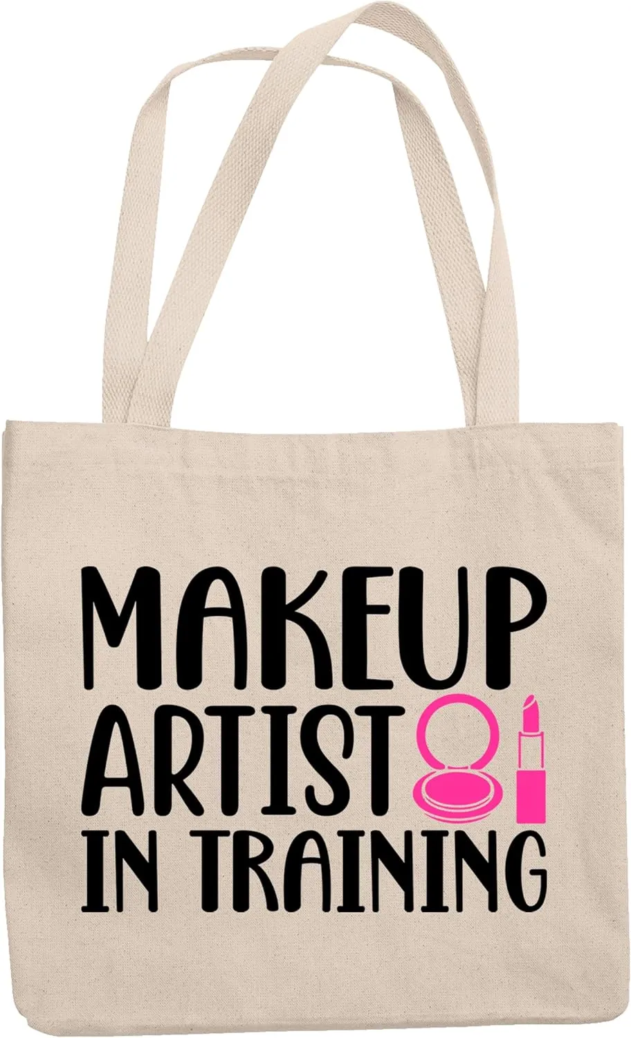12oz Canvas Tote Bag - Makeup Artist in Training with Compact Mirror & Lipstick Design - Beauty Themed Merch for Makeup Artist or Cosmetologist, Gift for Makeup Lovers & Beauticians