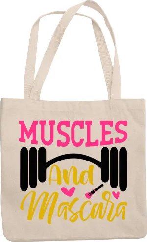 12oz Canvas Tote Bag - Muscles and Mascara - Beauty Themed Merch for Makeup Artist or Cosmetologist, Gift for Makeup Lovers & Beauticians
