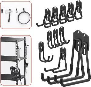 12PCS Garage Storage Hooks, Wall Mount Utility Hooks for Tools, Ladders, Cords, Folding Chairs, Shovels and Rakes, Shelving Hooks for Keyhole Shelving Units(Black)