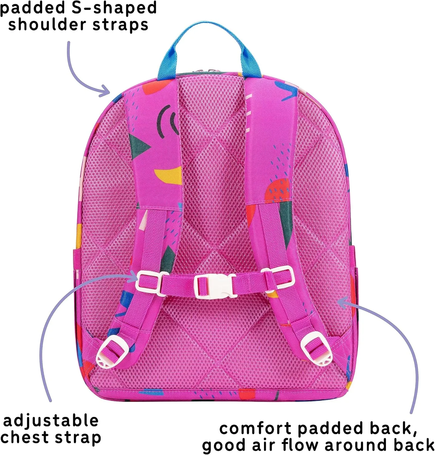 14" Kids Backpack for Girls and Boys Age 5-8 Years Old with Padded, and Adjustable Shoulder Straps - Abstract (Fuchsia)