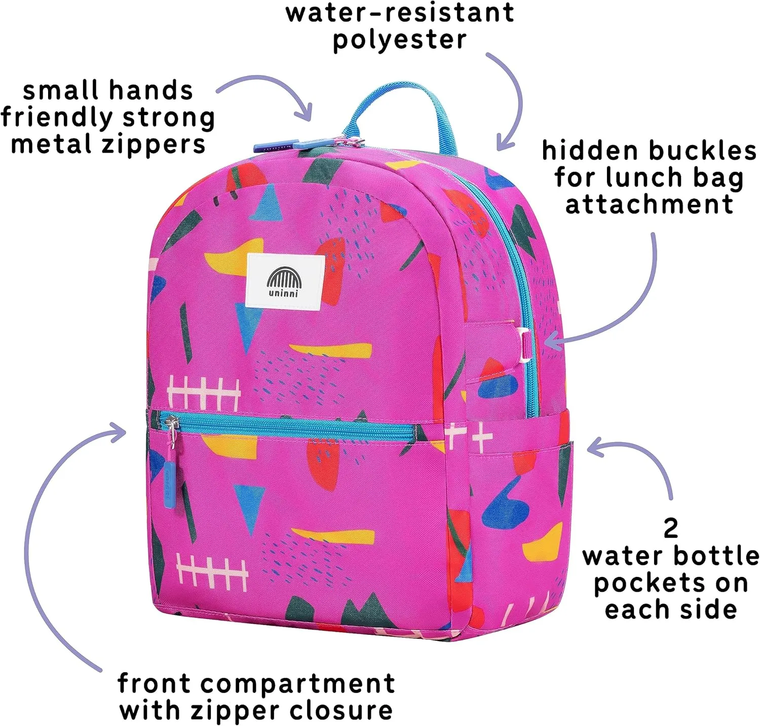 14" Kids Backpack for Girls and Boys Age 5-8 Years Old with Padded, and Adjustable Shoulder Straps - Abstract (Fuchsia)