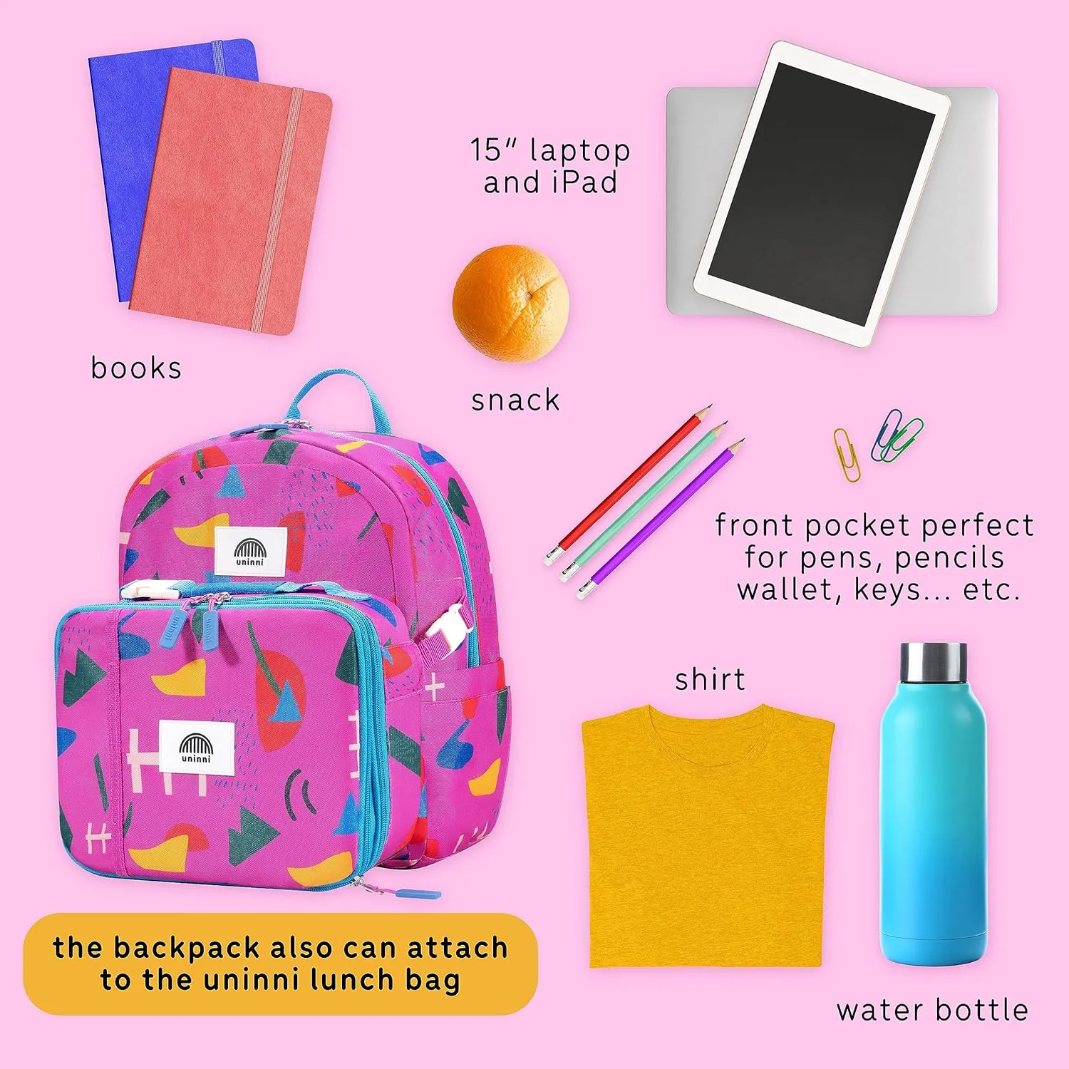 14" Kids Backpack for Girls and Boys Age 5-8 Years Old with Padded, and Adjustable Shoulder Straps - Abstract (Fuchsia)
