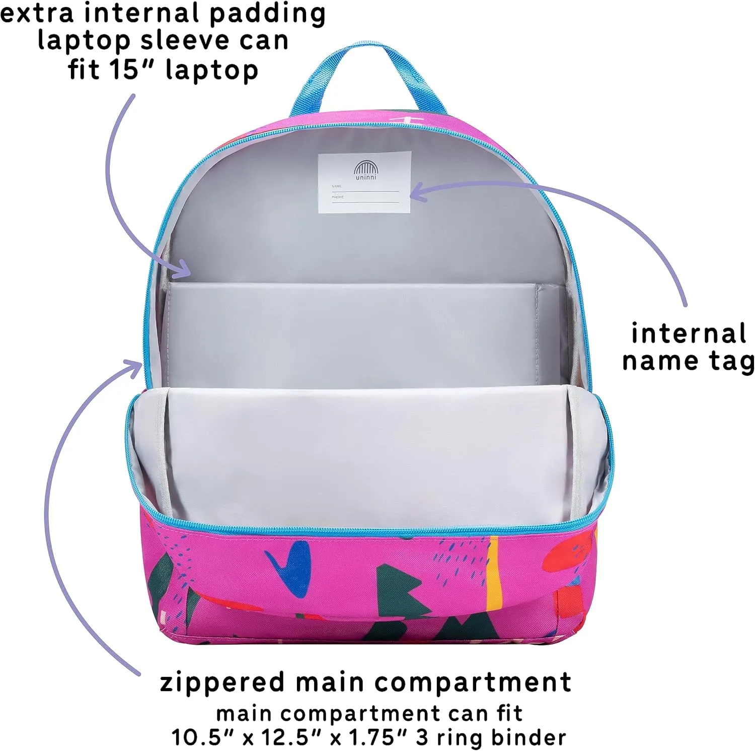 14" Kids Backpack for Girls and Boys Age 5-8 Years Old with Padded, and Adjustable Shoulder Straps - Abstract (Fuchsia)