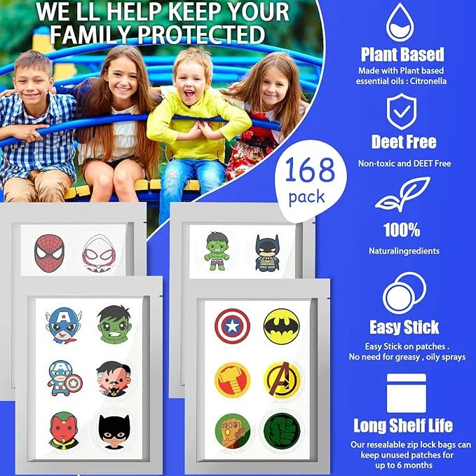 168Pack Mosquito Repellent Patches for Kids, Natural Citronella Stickers for Adult-DEET Free