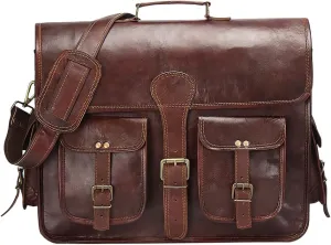 18 Inch Genuine Leather Vintage Messenger Bag - Briefcase Style for Men
