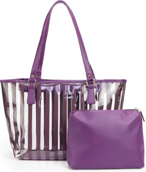 2 in 1 Semi Clear Purse Beach Tote Bags Large Work Shoulder Bag with Interior Pouch