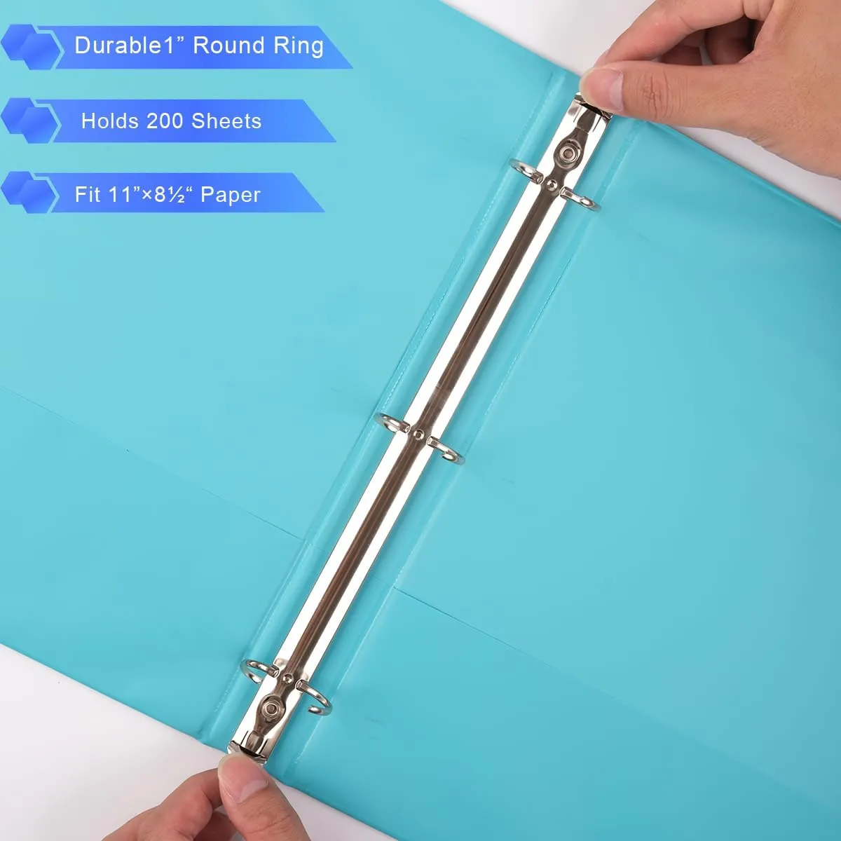 2-Inch Binder 3 Ring, Round Ring with 2 Interior Pockets, Holds 450 Sheets Letter Size Paper, Durable Plastic View Binders for School, Office, and Home