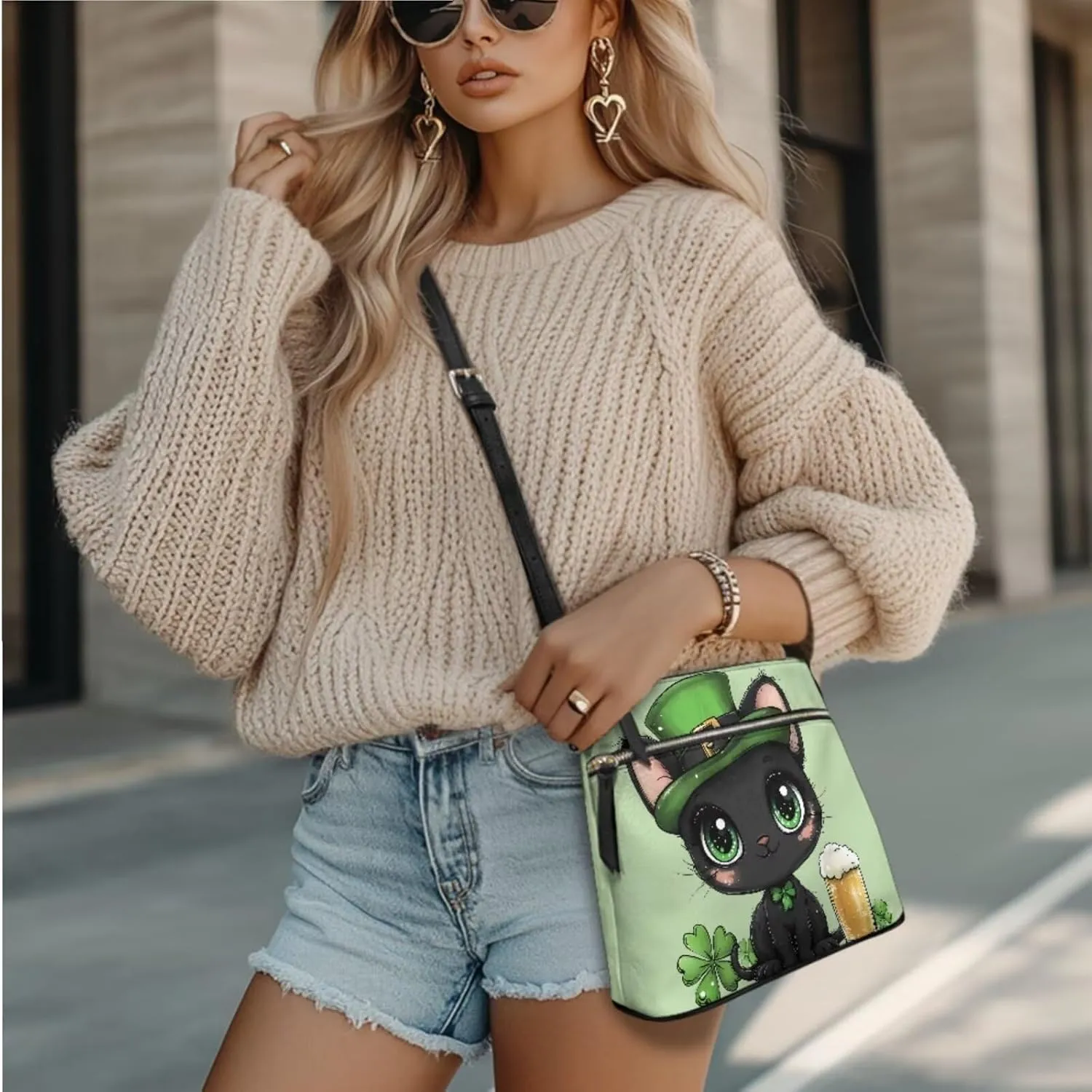 2 Pcs Bucket Bags Set for Women Trendy Satchel Purses for Women Crossbody Wristlet Purses for Women