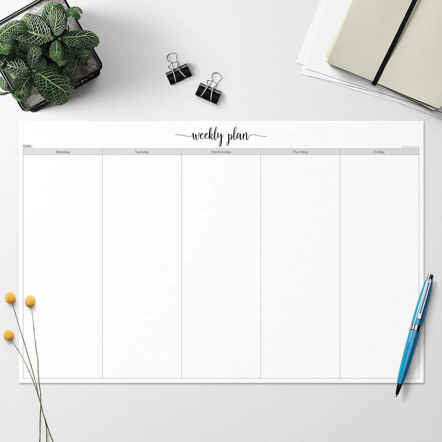 321Done Weekday Planning Notepad (11" x 17") Ledger Size Jumbo 50 Sheets for Work Week – Desk Pad - Monday through Friday M-F Planner Weekly Days of Week Paper Memo Note - Made in USA - Simple