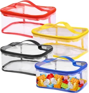 4 Packs Clear Toy Storage Organizer Bags, Reusable Transparent PVC Travel Waterproof Zipper Bags for Organizing, Large Toy Organization Board game, Puzzle Storage Containers (4Colors-4Pcs)