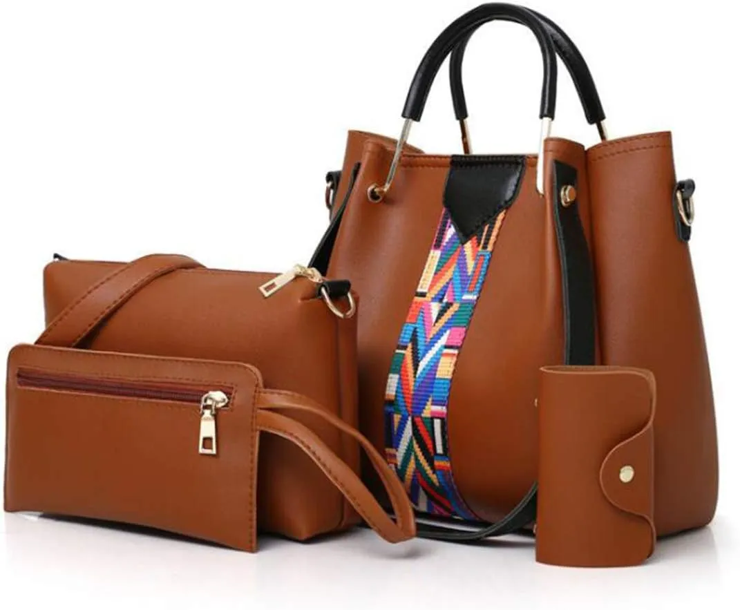 4pcs Hobo Tote and Purse Satchel for Women Top-handle Handbag PU Shoulder Bag Clutch Card Holder