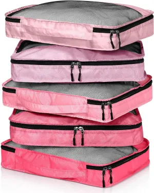 5 Pcs Packing Cubes for Suitcase Large Travel Cubes Carry on Luggage Organizer Bags for Clothes Accessories(L,Pink)