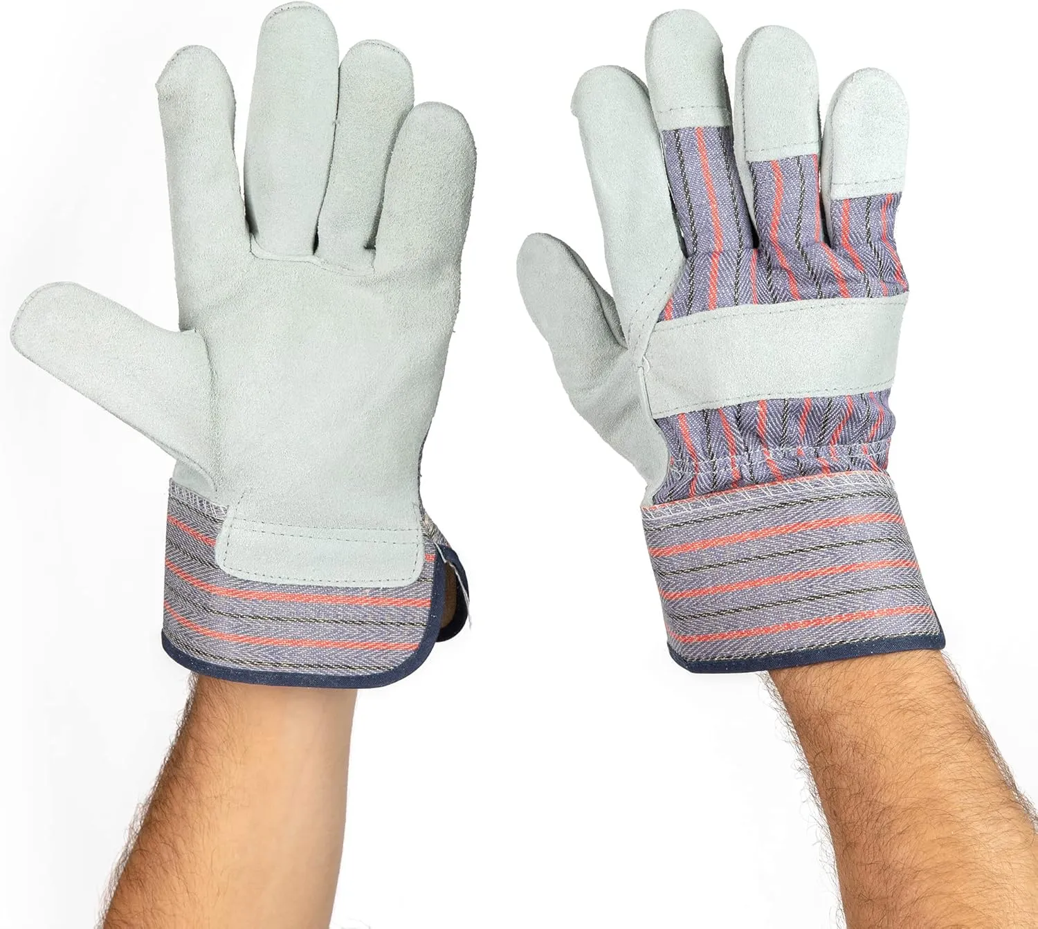 5015 60 Pair Pack Leather palm work gloves cowhide leather suede finish, single or double palm, 100% Leather and 100% Cotton Back, Grey