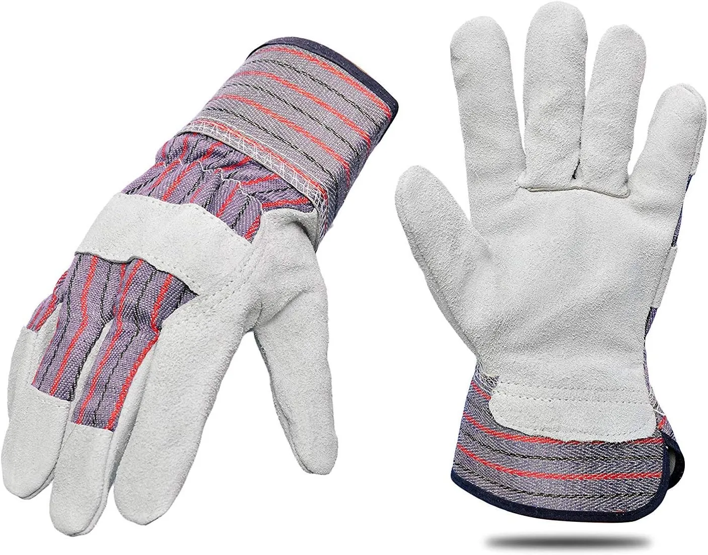 5015 60 Pair Pack Leather palm work gloves cowhide leather suede finish, single or double palm, 100% Leather and 100% Cotton Back, Grey