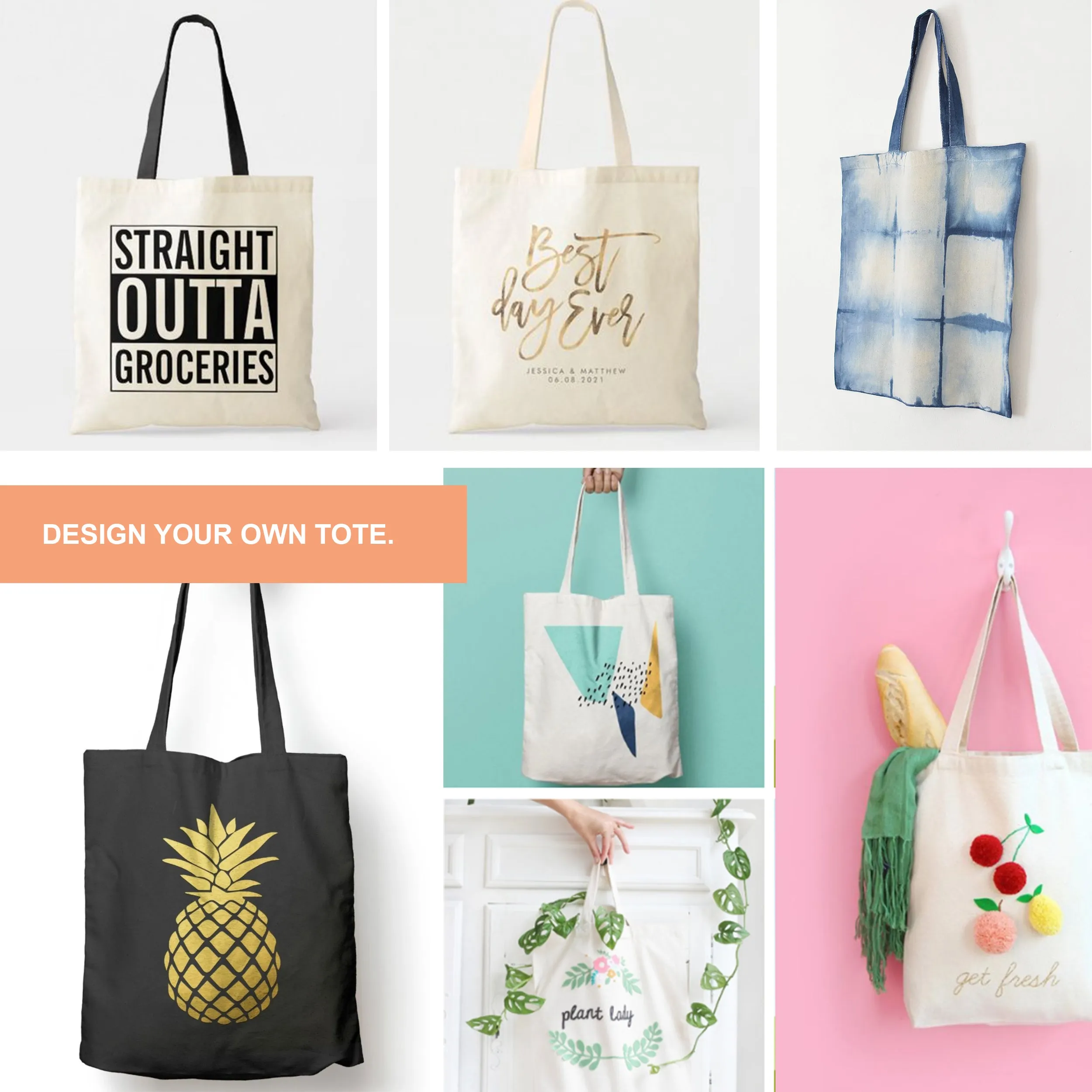 6 pcs Aqua Cotton Canvas Craft Totes