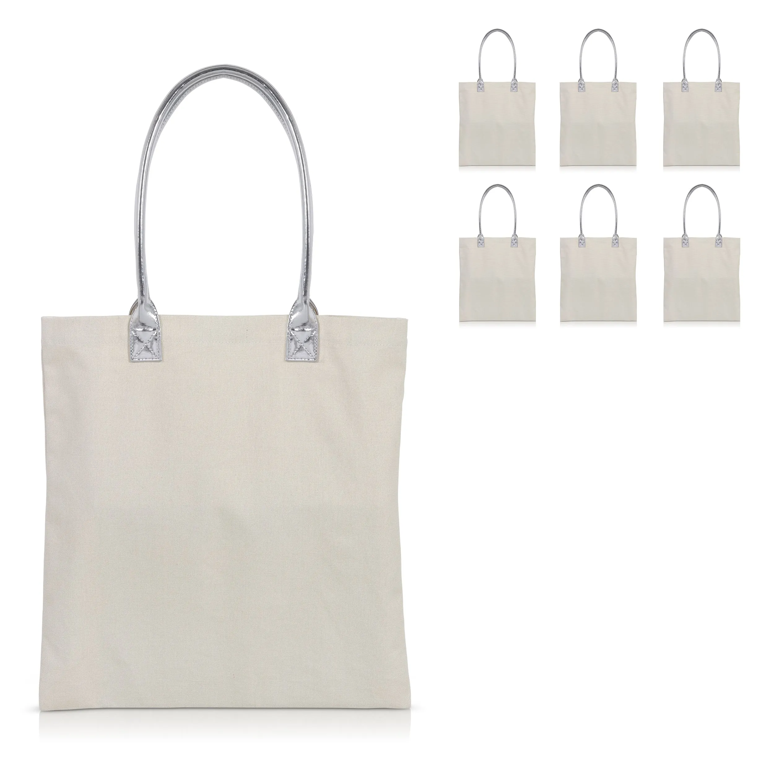 6 pcs Ivory Cotton Canvas Craft Totes with Metallic Handles