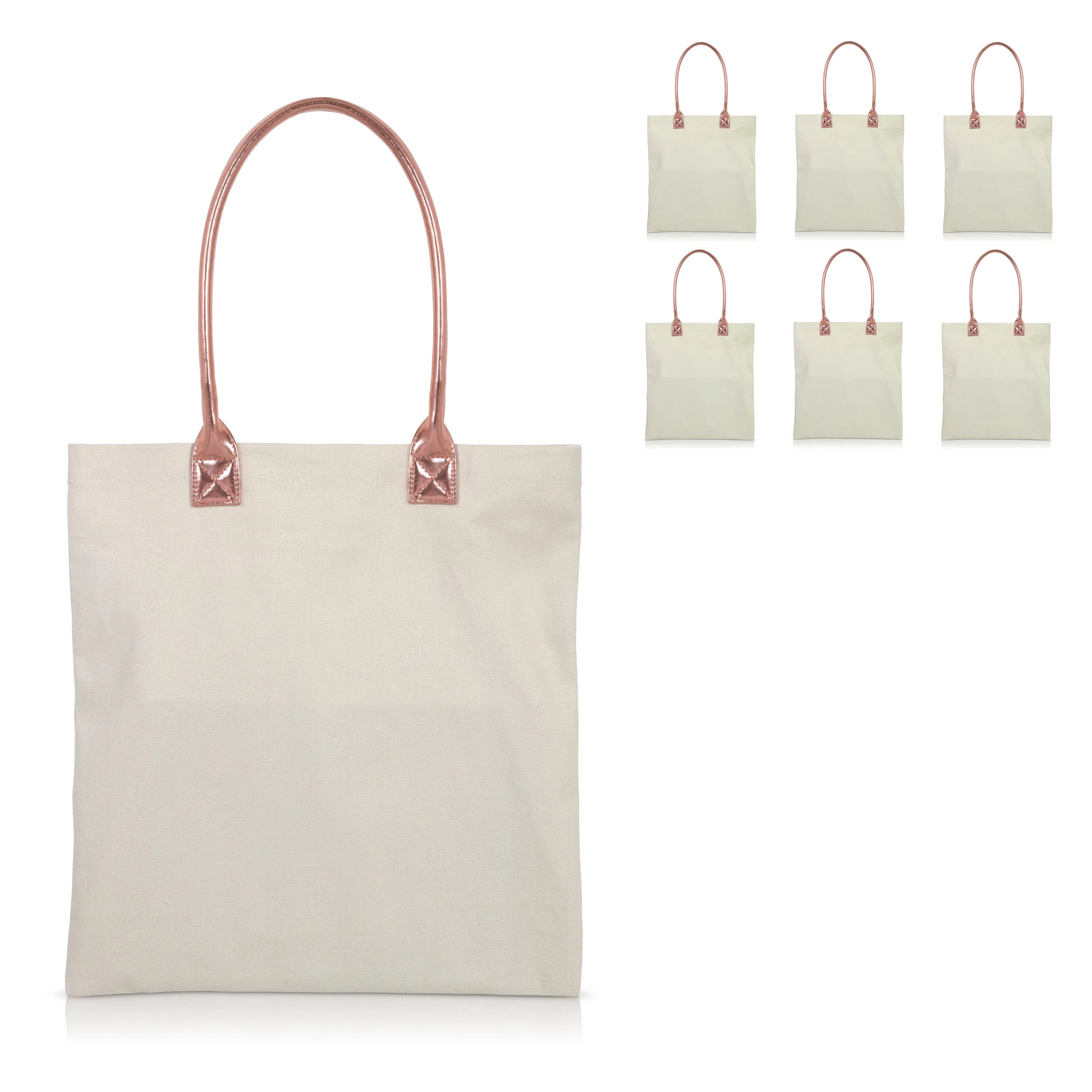 6 pcs Ivory Cotton Canvas Craft Totes with Metallic Handles