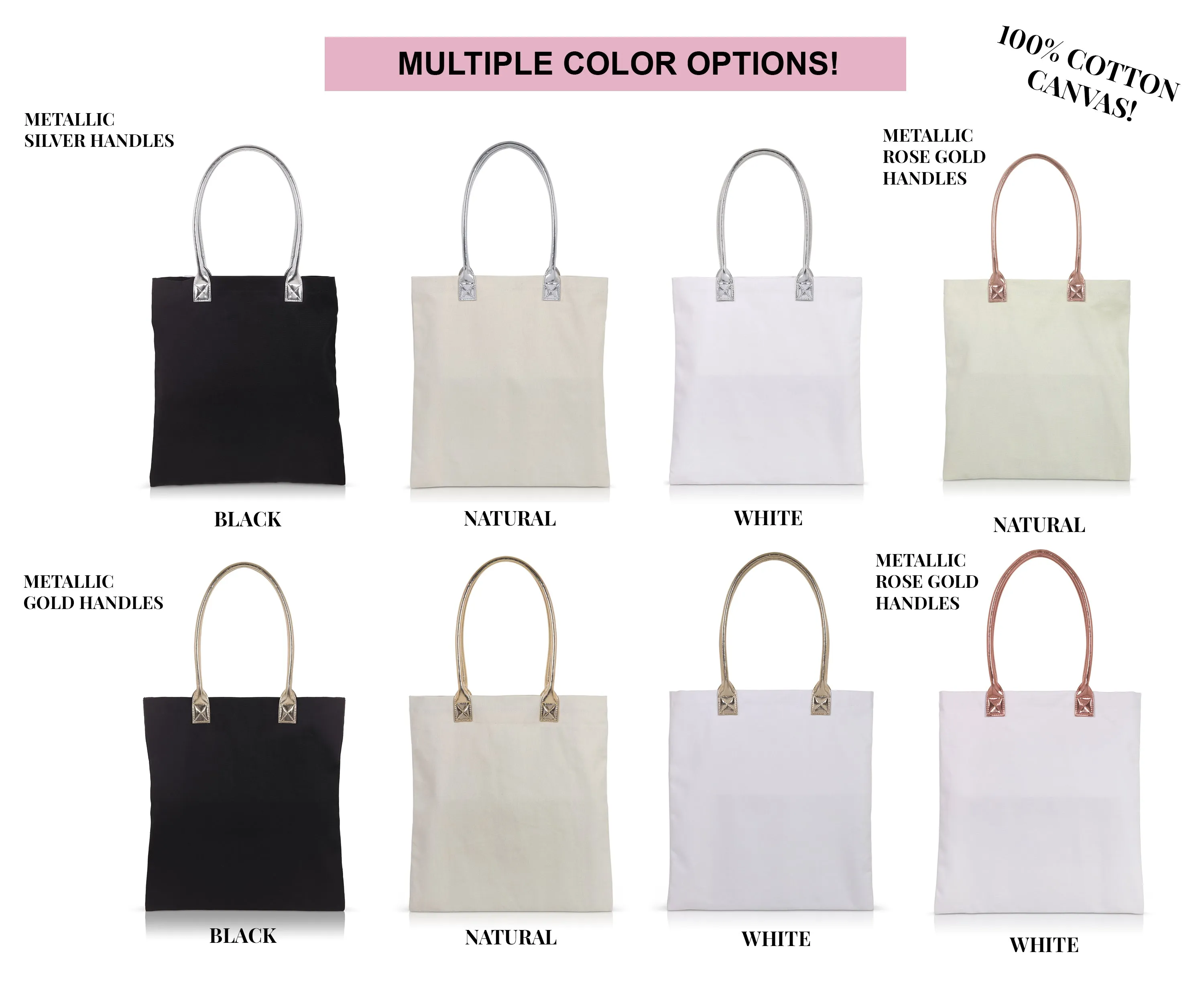 6 pcs Ivory Cotton Canvas Craft Totes with Metallic Handles
