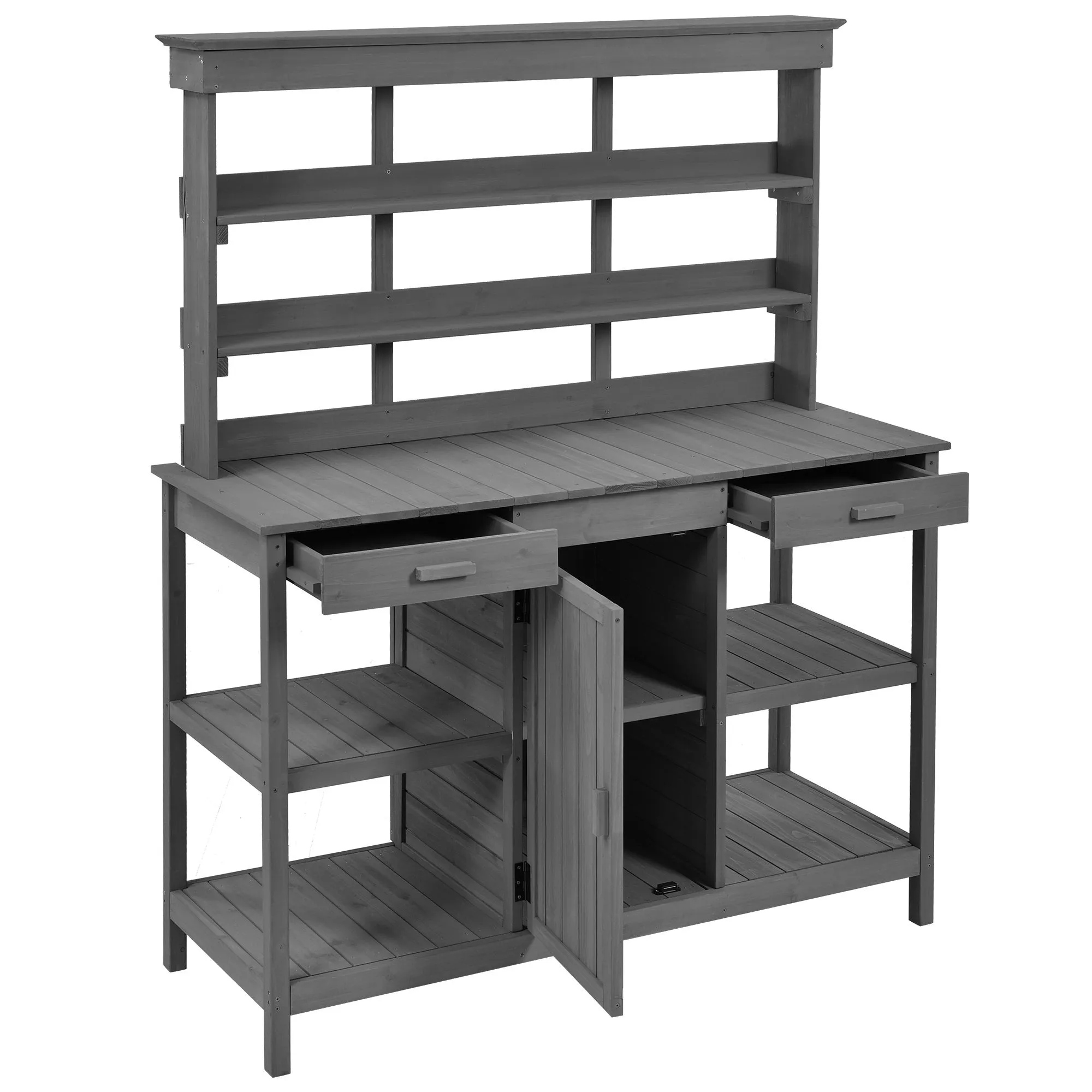 66'' Large Outdoor Farmhouse Wooden Potting Bench Table, Garden