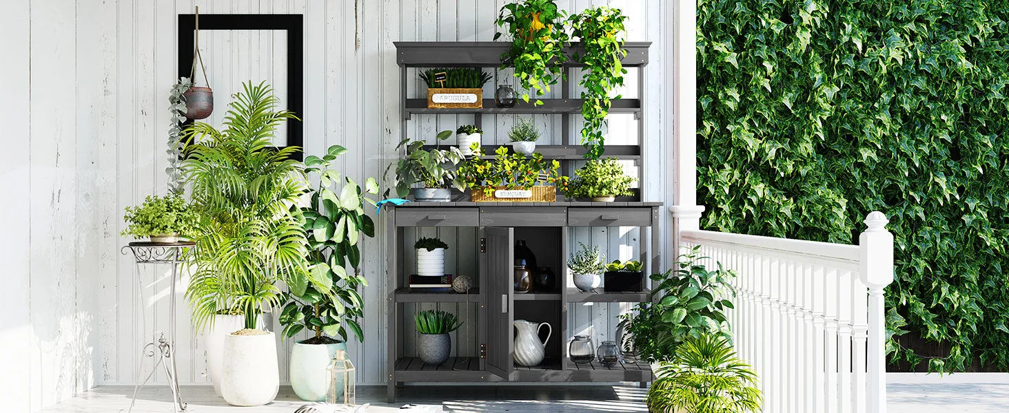 66'' Large Outdoor Farmhouse Wooden Potting Bench Table, Garden