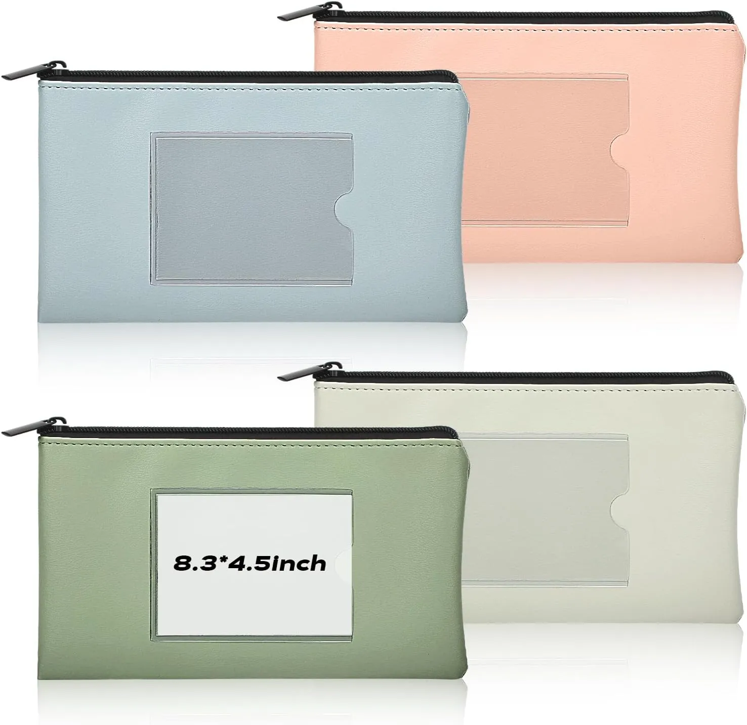 8.3x4.5 inch Money Bags With Zipper 4 Colors Leather Bags Wallet Pouches with Label Green Cash Envelopes Receipt Holder Security Money Pouch Bank Deposit Bag Labels For Coins Cosmetics Invoice (4)