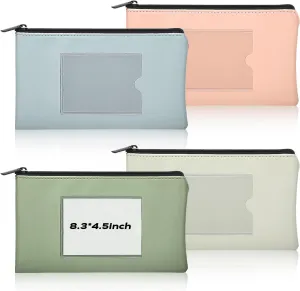 8.3x4.5 inch Money Bags With Zipper 4 Colors Leather Bags Wallet Pouches with Label Green Cash Envelopes Receipt Holder Security Money Pouch Bank Deposit Bag Labels For Coins Cosmetics Invoice (4)