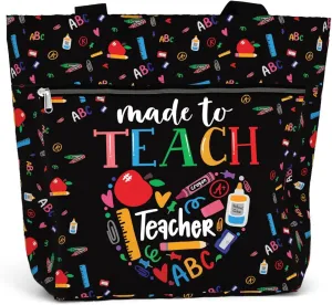 84hoods Large Tote Bag for Women Teacher. Aesthetic Shoulder Bag with Pockets and Zipper for Work. Gift for Teacher.