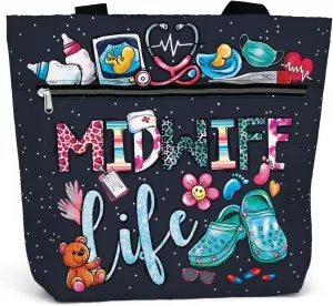 84hoods Large Waterproof Tote Bag with Pockets and Zipper for Work. Gift for Nurse. Shoulder Bag for Women.