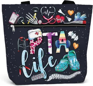 84hoods Large Waterproof Tote Bag with Pockets and Zipper for Work. Gift for Nurse. Shoulder Bag for Women.