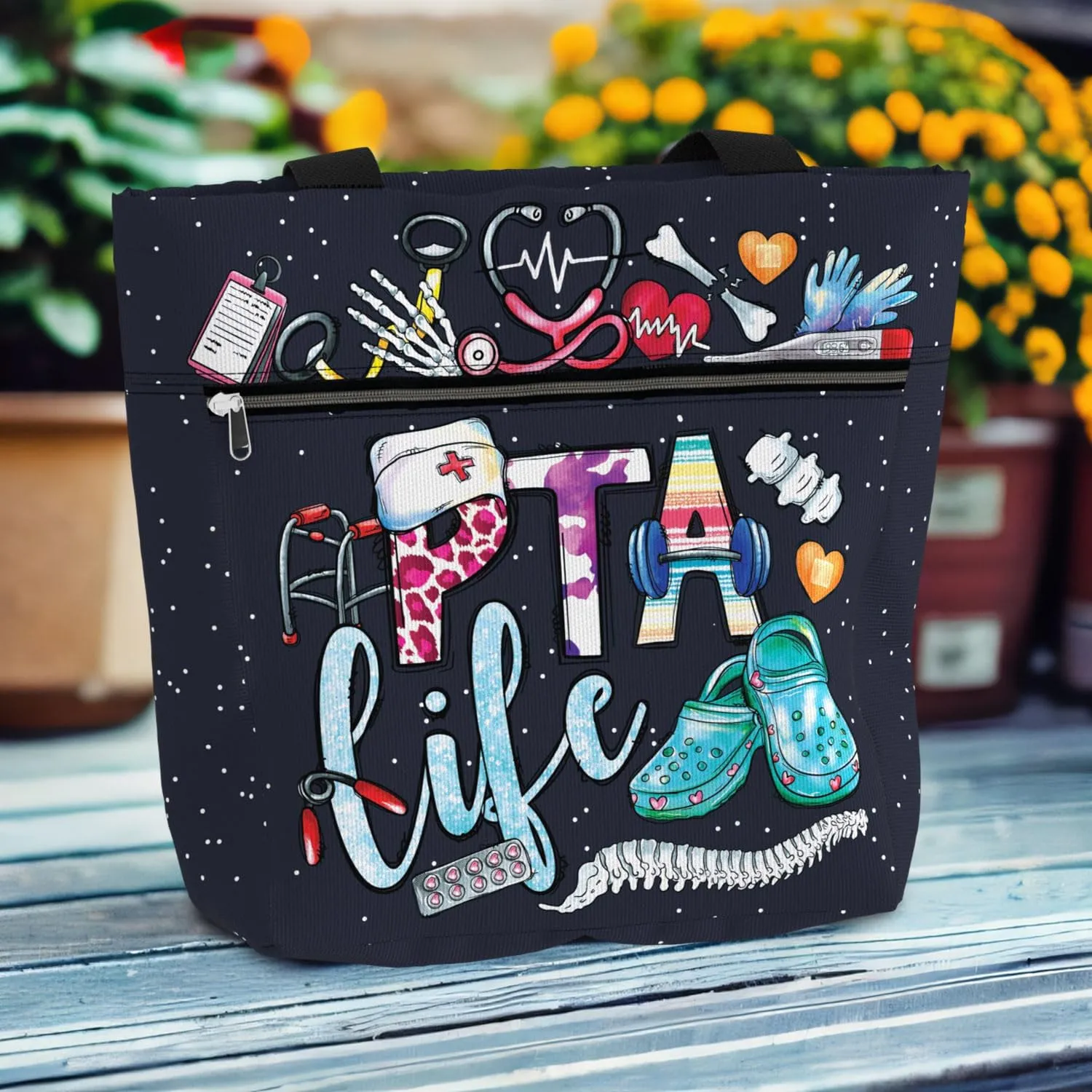 84hoods Large Waterproof Tote Bag with Pockets and Zipper for Work. Gift for Nurse. Shoulder Bag for Women.