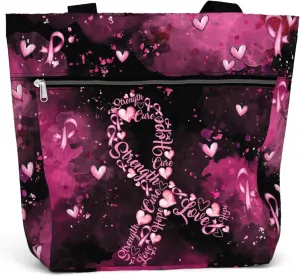 84hoods Waterproof Tote Bag with Pockets and Zipper for Work. Breast Cancer Awareness Gift for Survivors Fighters for Women.