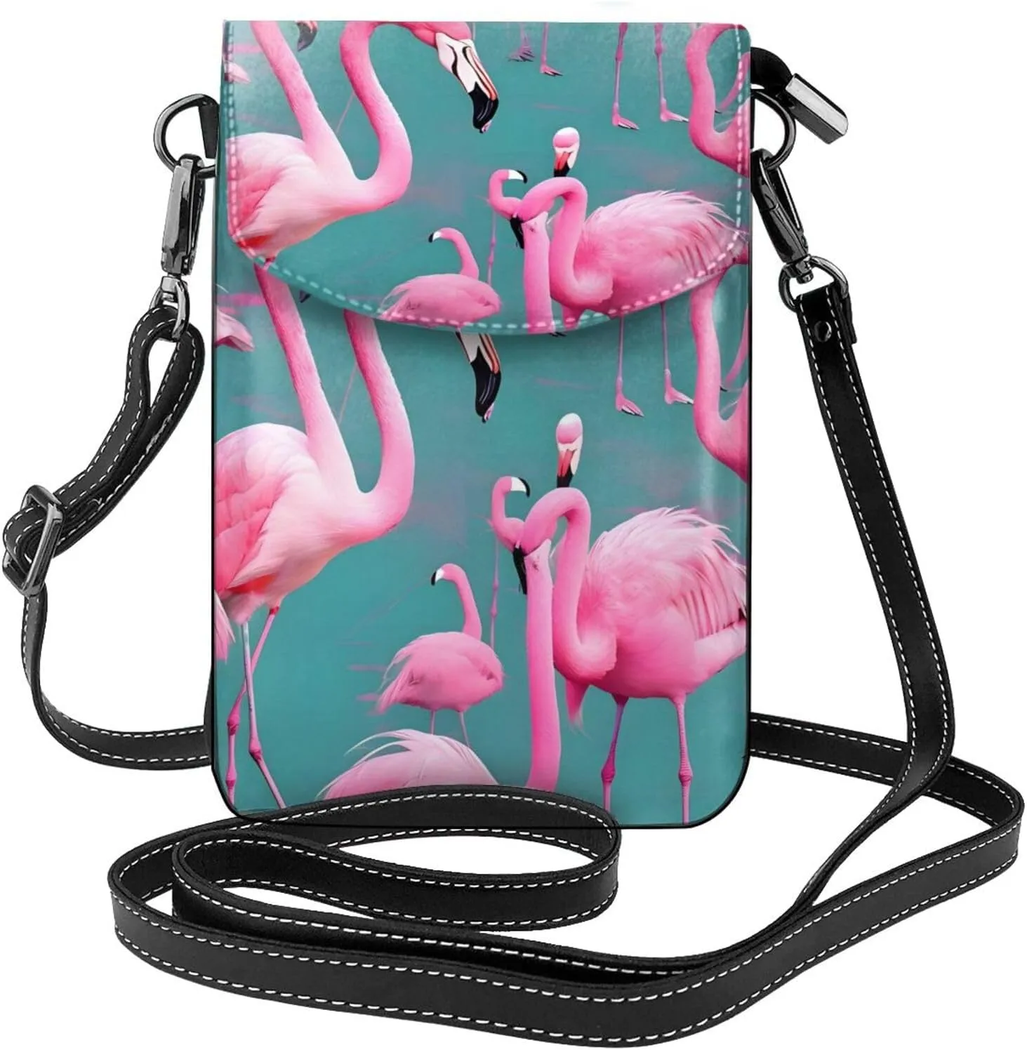 A Flock Of Flamingos Zippered Crossbody Bag,* Women'S Shoulder Bag With Card Slot, Removable Shoulder Strap, 7.6 X 4.9 In., Black