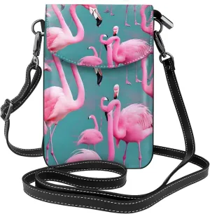 A Flock Of Flamingos Zippered Crossbody Bag,* Women'S Shoulder Bag With Card Slot, Removable Shoulder Strap, 7.6 X 4.9 In., Black