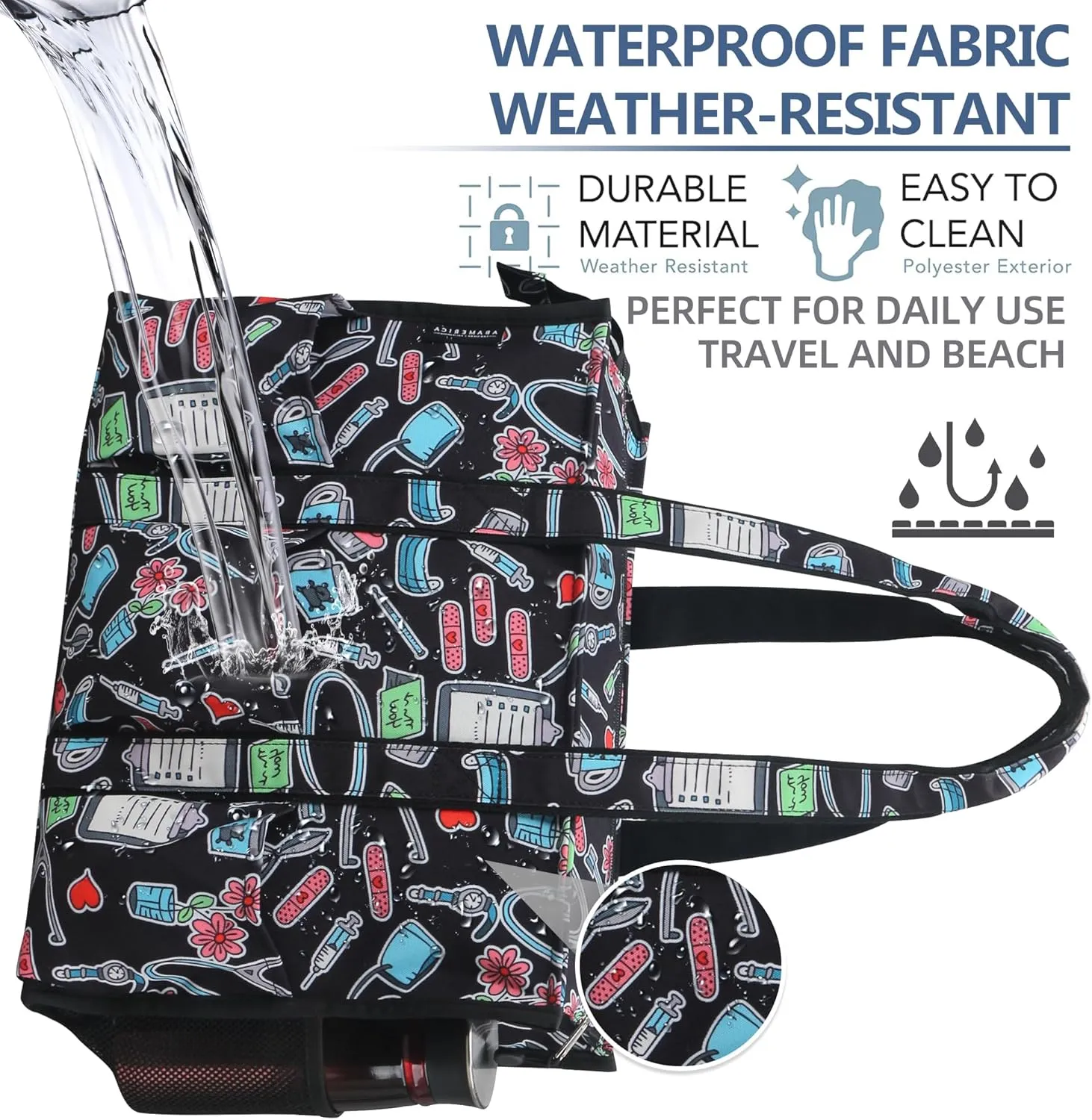 ABAMERICA Nurse Bags for Work: Multiple Pockets, Waterproof, Organizing Zip Top Clinical Bag for Nursing Students