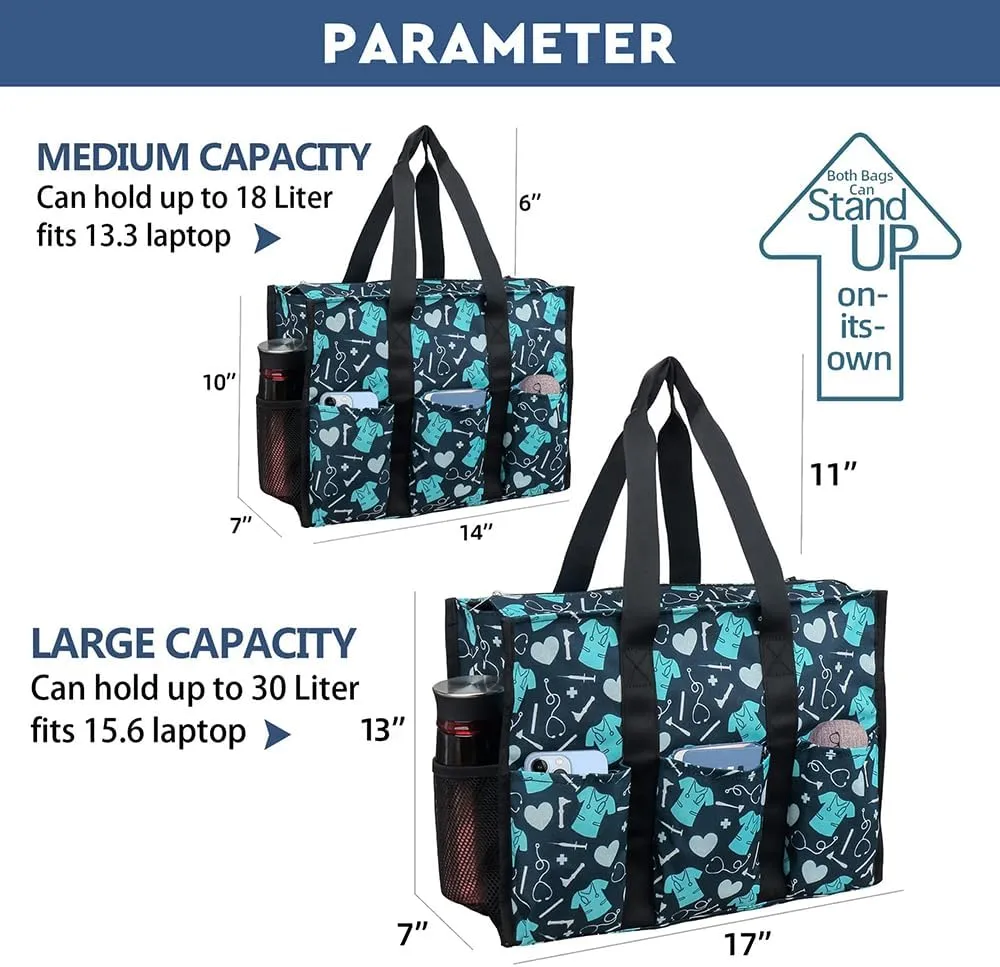 ABAMERICA Nurse Bags for Work: Multiple Pockets, Waterproof, Organizing Zip Top Clinical Bag for Nursing Students