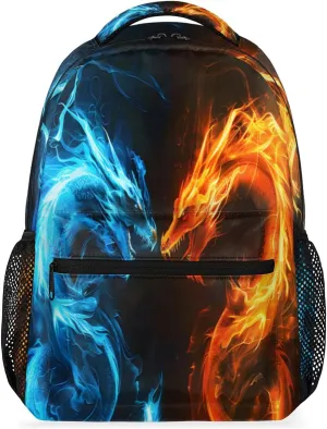 Abstract Dragon Backpacks for Boys Girls Kids Fire Water Dragon Lightweight 16 Inch School Backpack Laptop College Bookbag Travel Casual Daypack Hiking Camping Computer Rucksack Medium