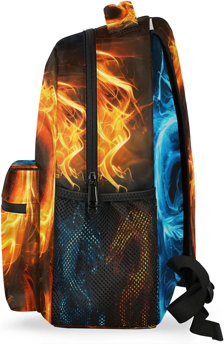 Abstract Dragon Backpacks for Boys Girls Kids Fire Water Dragon Lightweight 16 Inch School Backpack Laptop College Bookbag Travel Casual Daypack Hiking Camping Computer Rucksack Medium