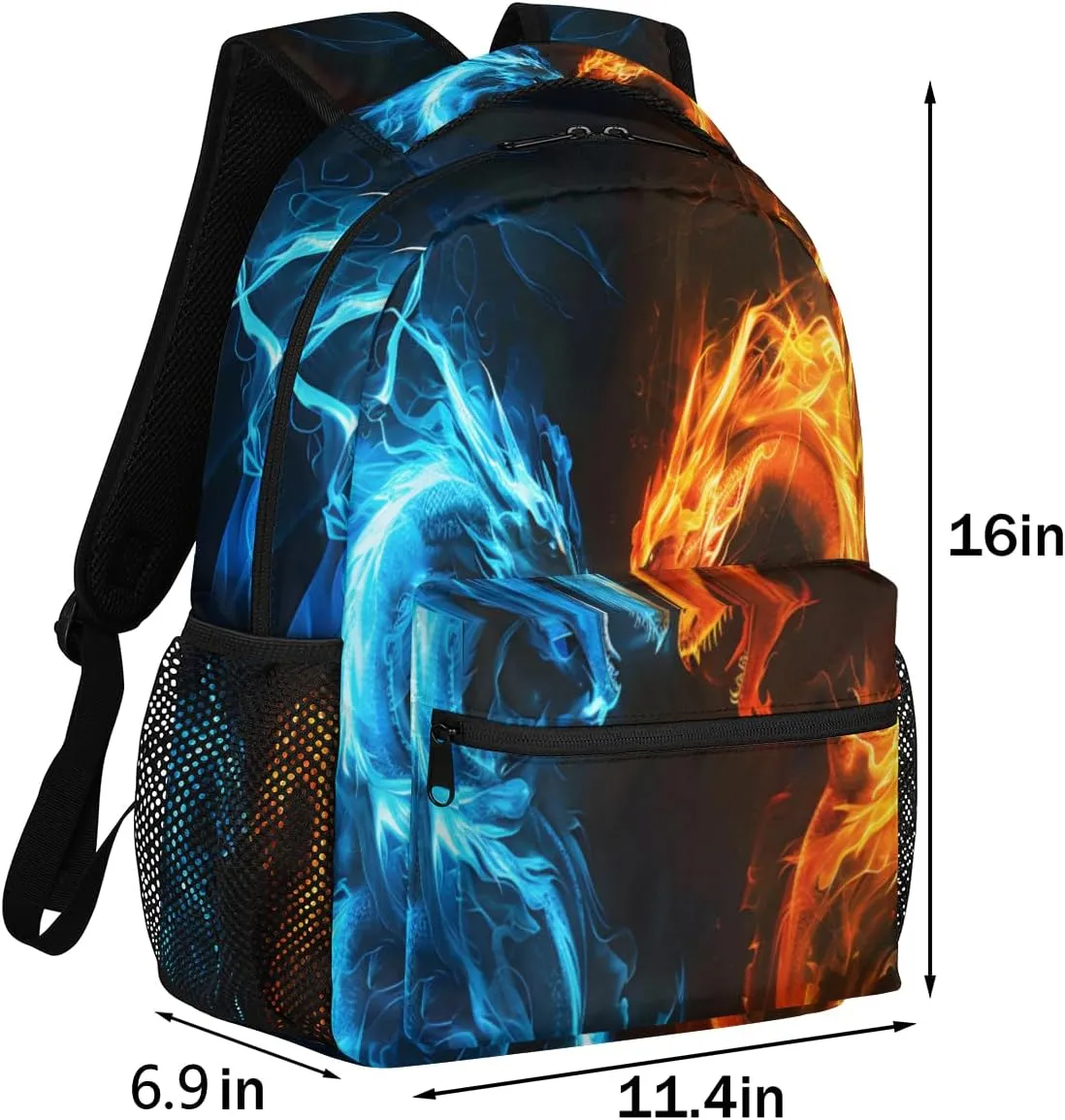 Abstract Dragon Backpacks for Boys Girls Kids Fire Water Dragon Lightweight 16 Inch School Backpack Laptop College Bookbag Travel Casual Daypack Hiking Camping Computer Rucksack Medium