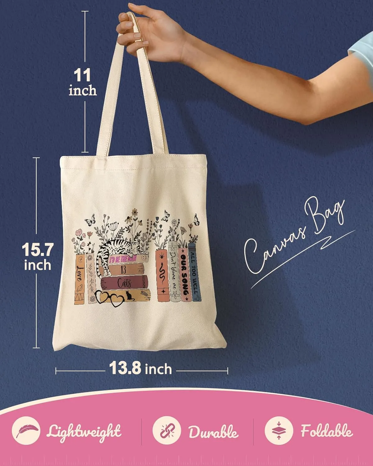 Aesthetic Canvas Tote Bag for Women Pattern Trendy Casual Music Inspired Cloth Totes Bag for Shopping