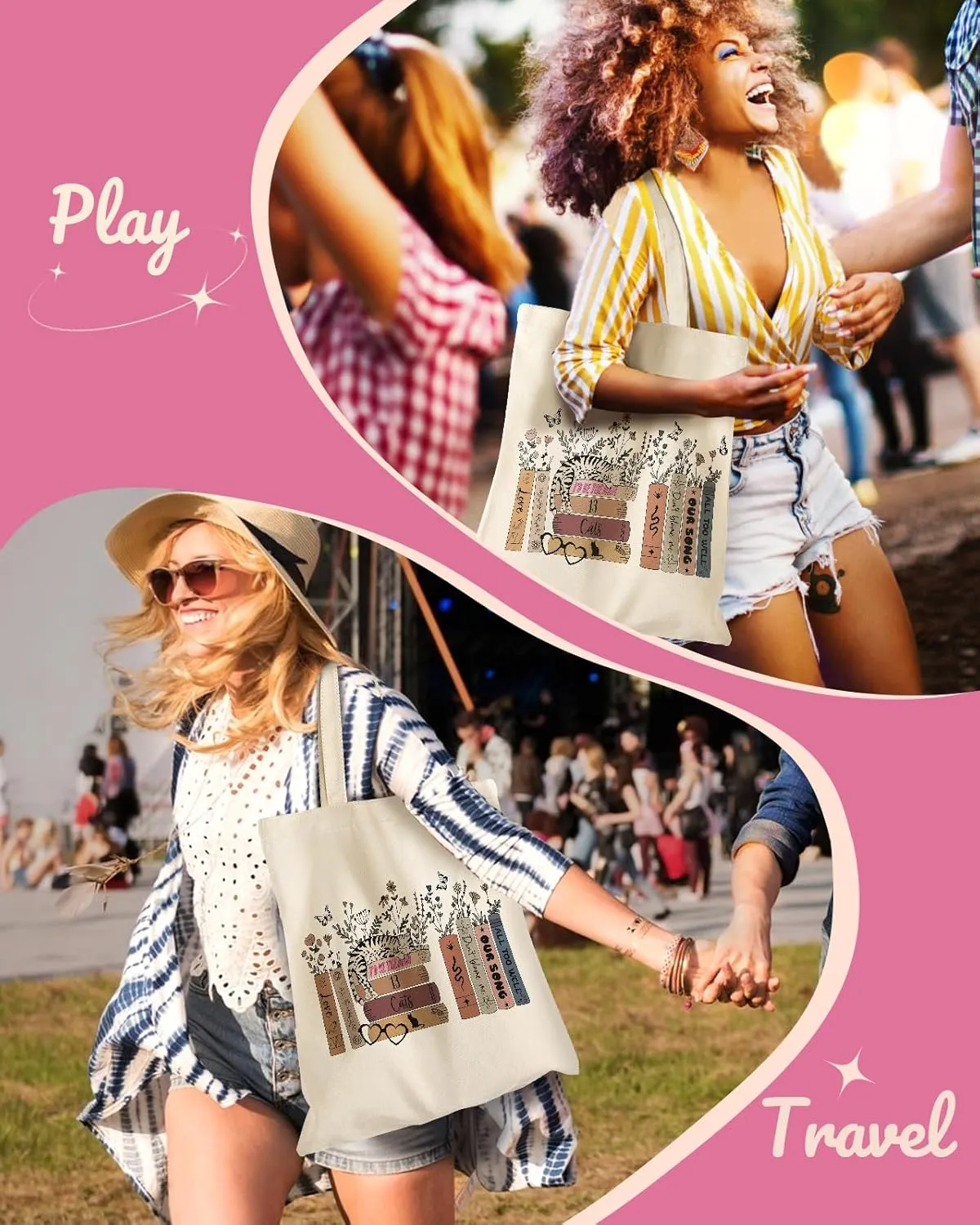 Aesthetic Canvas Tote Bag for Women Pattern Trendy Casual Music Inspired Cloth Totes Bag for Shopping