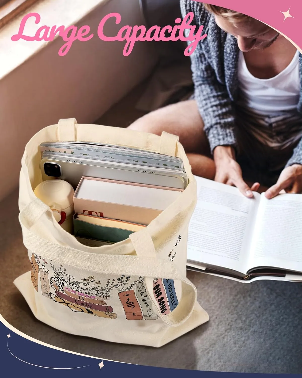 Aesthetic Canvas Tote Bag for Women Pattern Trendy Casual Music Inspired Cloth Totes Bag for Shopping