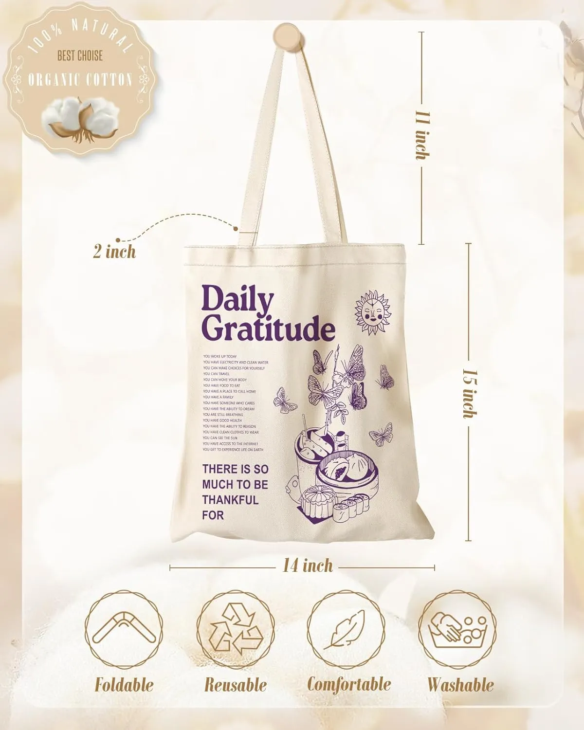Aesthetic Canvas Tote Bag - Reusable Shoulder Tote Bag for Women Lady Casual Vacation, Shopping, Work, Gym