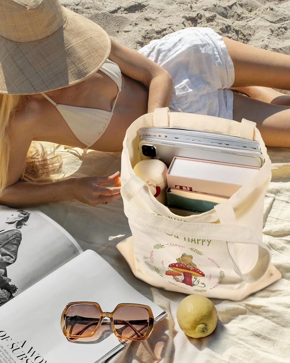 Aesthetic Canvas Tote Bag - Reusable Shoulder Tote Bag for Women Lady Casual Vacation, Shopping, Work, Gym
