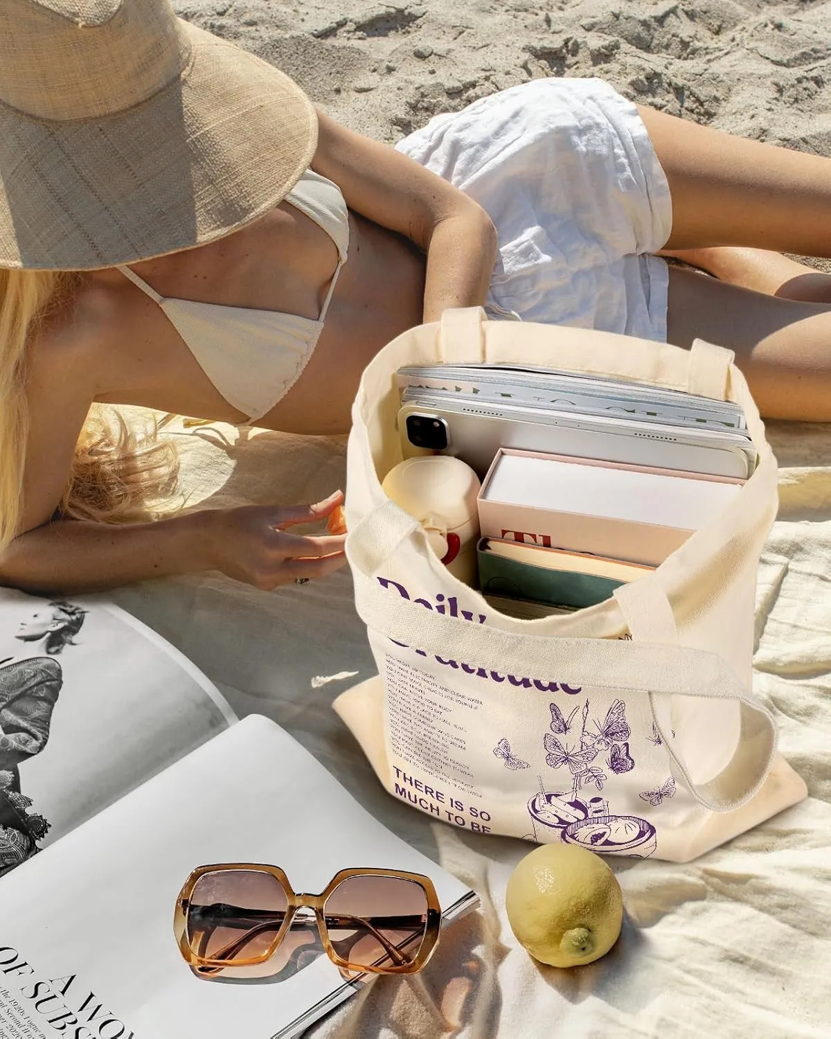 Aesthetic Canvas Tote Bag - Reusable Shoulder Tote Bag for Women Lady Casual Vacation, Shopping, Work, Gym